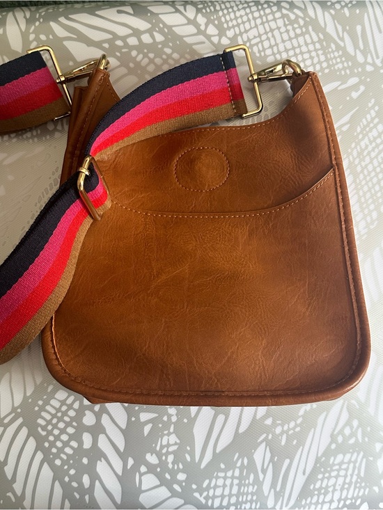 Ahdorned Handbags - Ah dorned Brown Leather Crossbody messenger Bag with Colorblock Stripe Strap